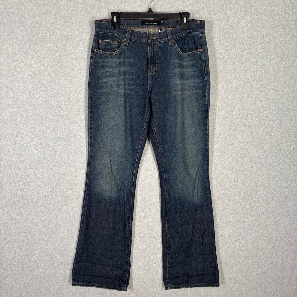 Calvin Klein Jeans Womens 10x34 Flare Bootcut Tall Faded Distressed 100% Cotton